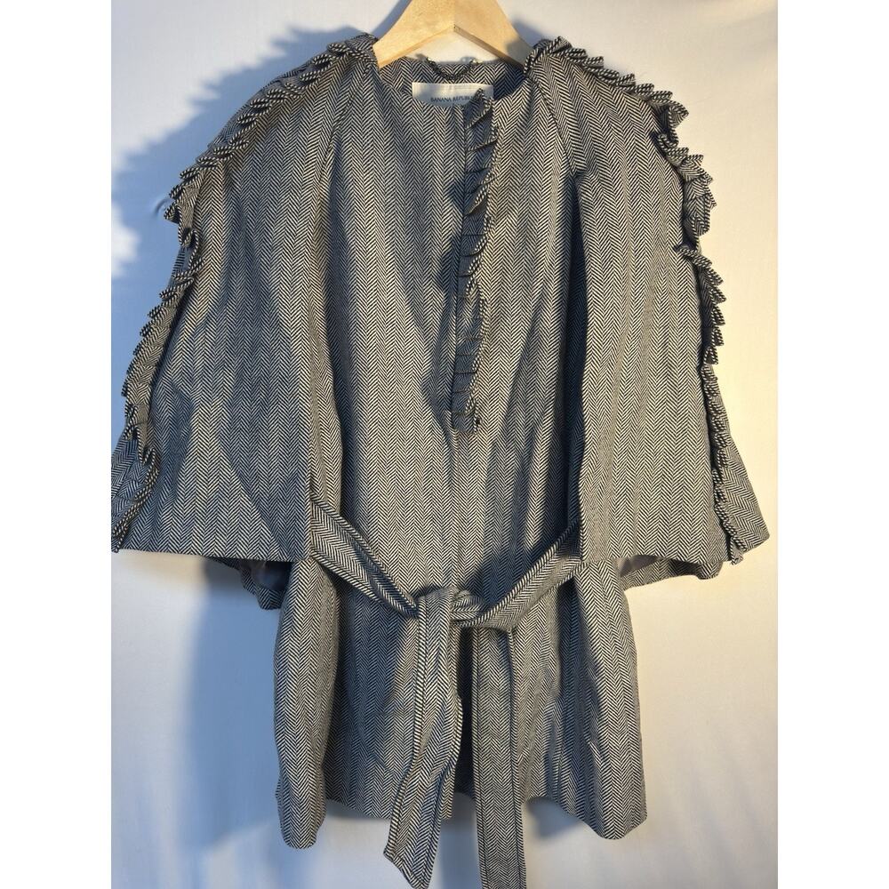 Banana Republic Olivia Palermo Herringbone Cape Jacket XS Petite Belted‎ Wool